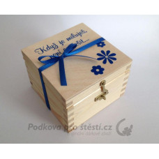 Dárková krabička dřevěná malá, čtvercová 10 x 10 x 7,3 cm S TEXTEM / MOTIVEM