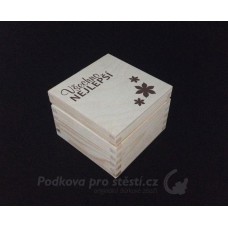 Dárková krabička dřevěná malá, čtvercová 10 x 10 x 7,3 cm S TEXTEM / MOTIVEM